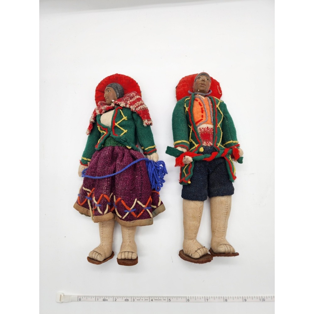 Pair Of Vintage Peruvian Cusco Dolls Bisque Head Doll - 10" Tall